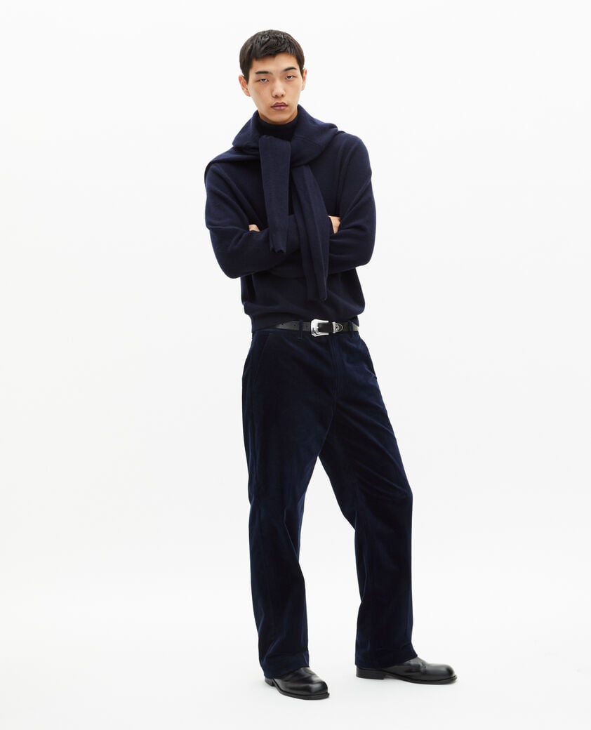 The Kooples HOMME NAVY pantalon large en velours côtelé marine