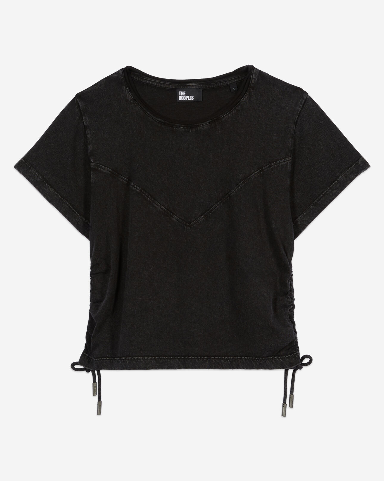 The Kooples WOMEN BLACK WASHED black t-shirt with lacing