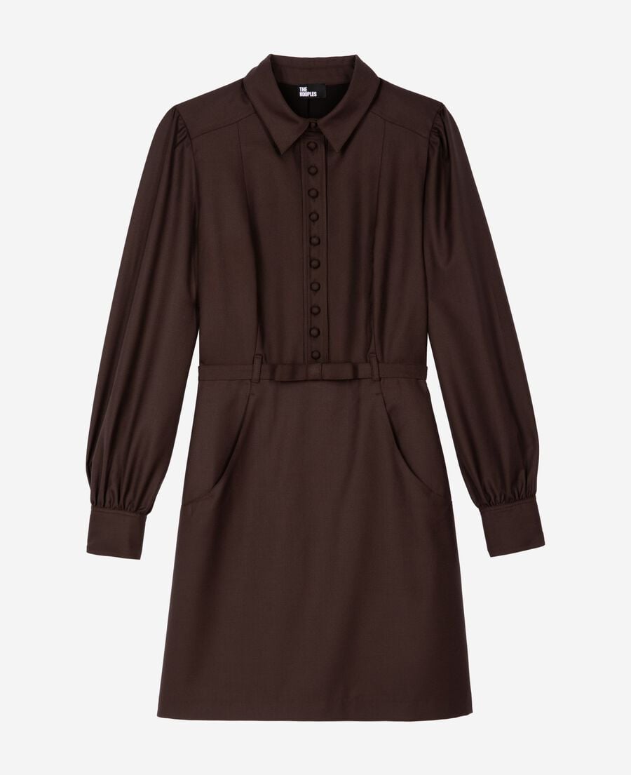 The Kooples F CHOCOLATE short dress in brown wool