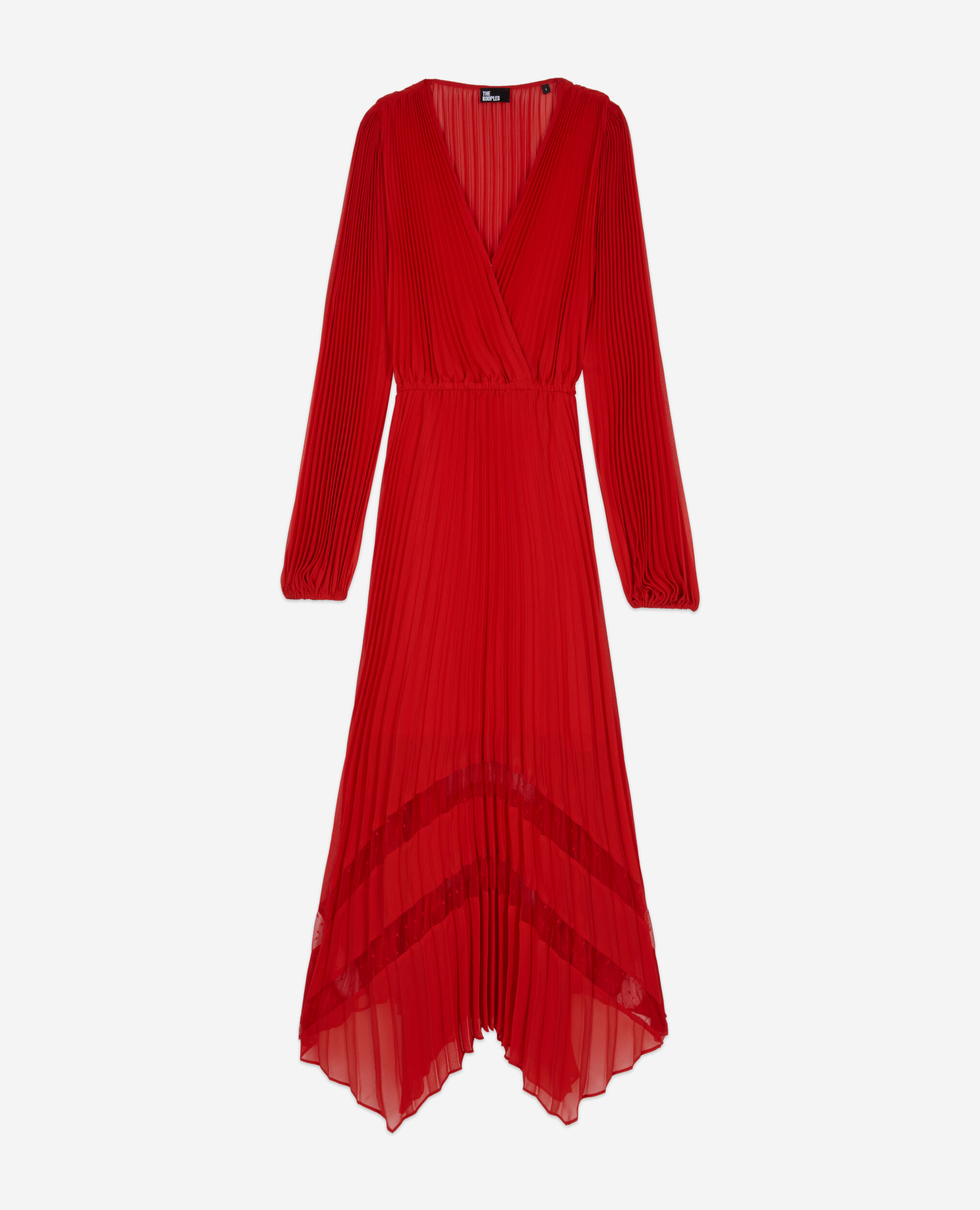 Red pleated long dress, RED, hi-res image number null