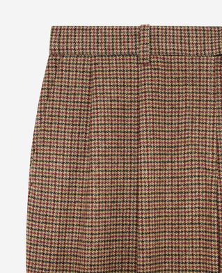 The Kooples WOMEN CAMEL MELANGE / BURGUNDY camel houndstooth wide-leg tailored pants