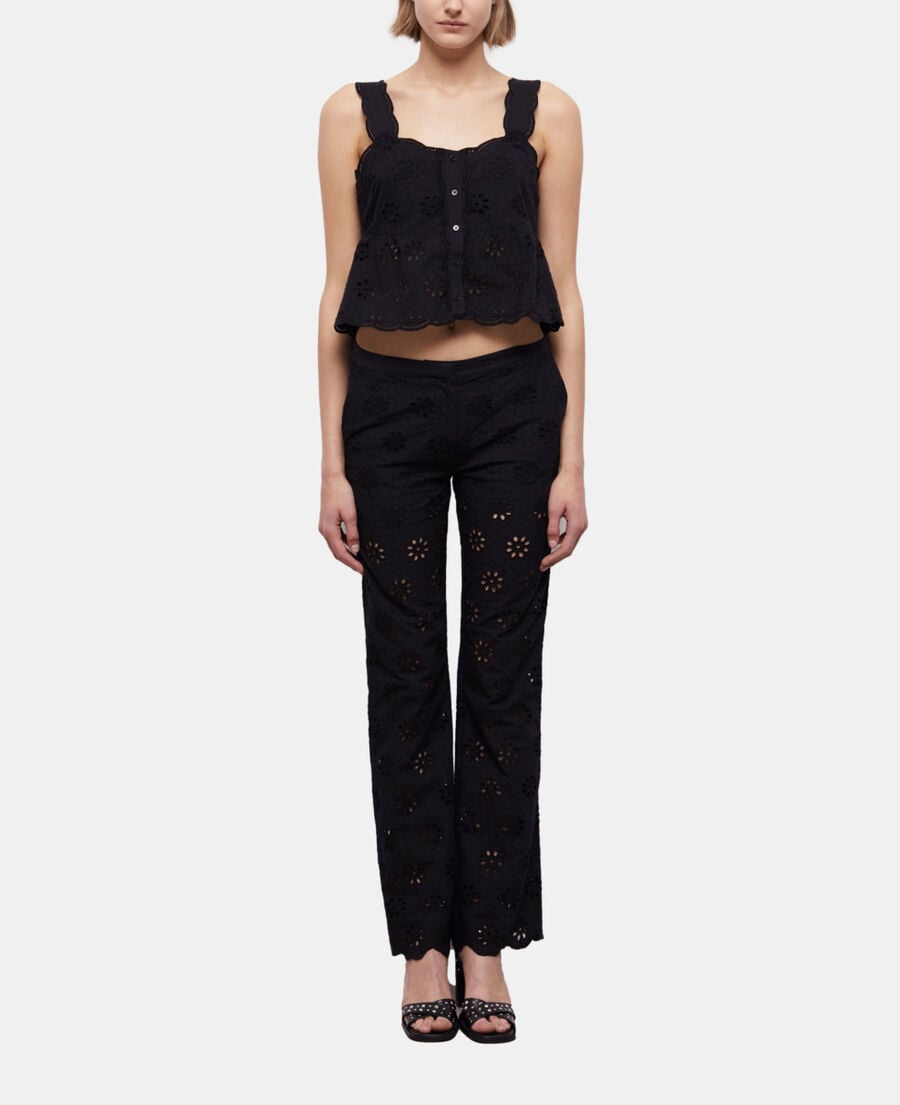 The Kooples F BLACK short black top with broderie anglaise