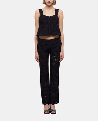 The Kooples F BLACK short black top with broderie anglaise