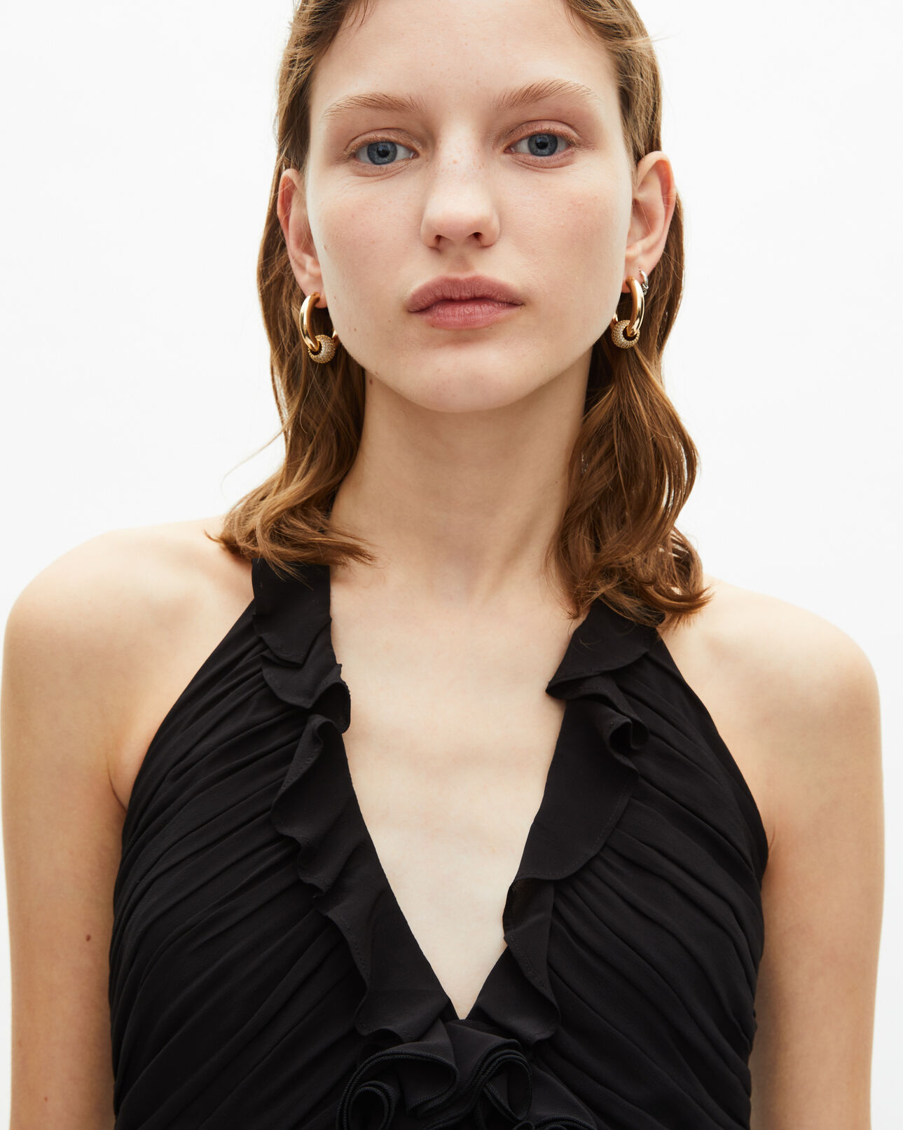 The Kooples FEMME BLACK robe longue décolleté détail fleur noire