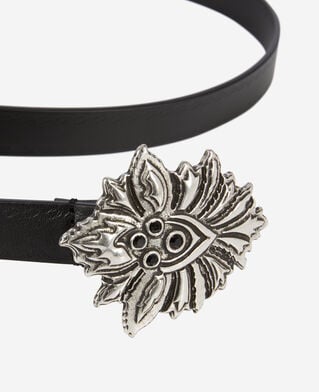 The Kooples WOMEN BLACK thin black leather belt with flower buckle