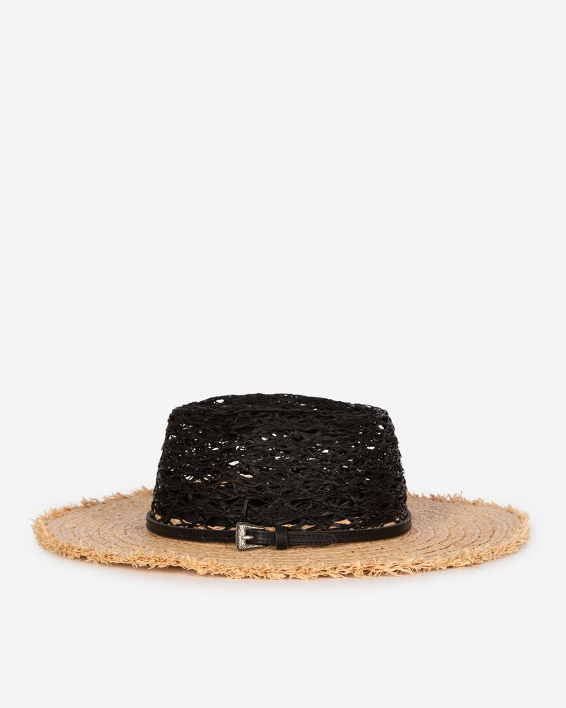 The Kooples WOMEN BLACK - CREAM black and beige raffia hat