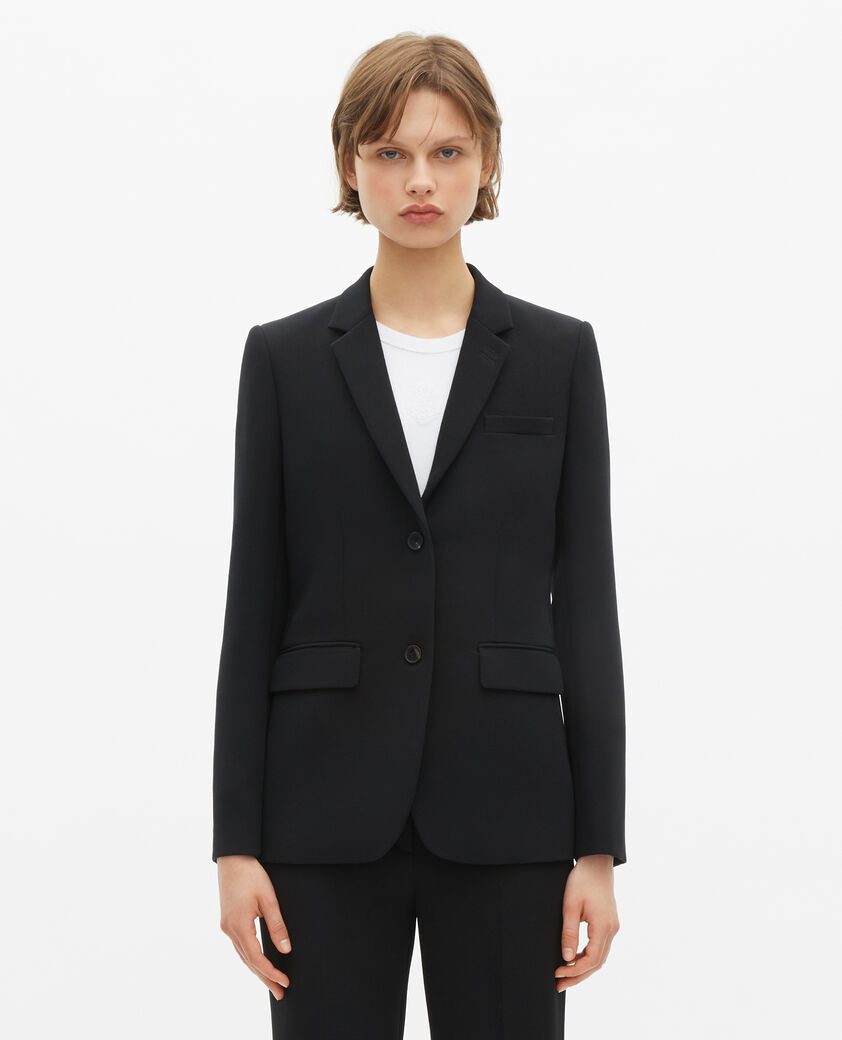 The Kooples F BLACK black crepe tailored jacket, structured cut