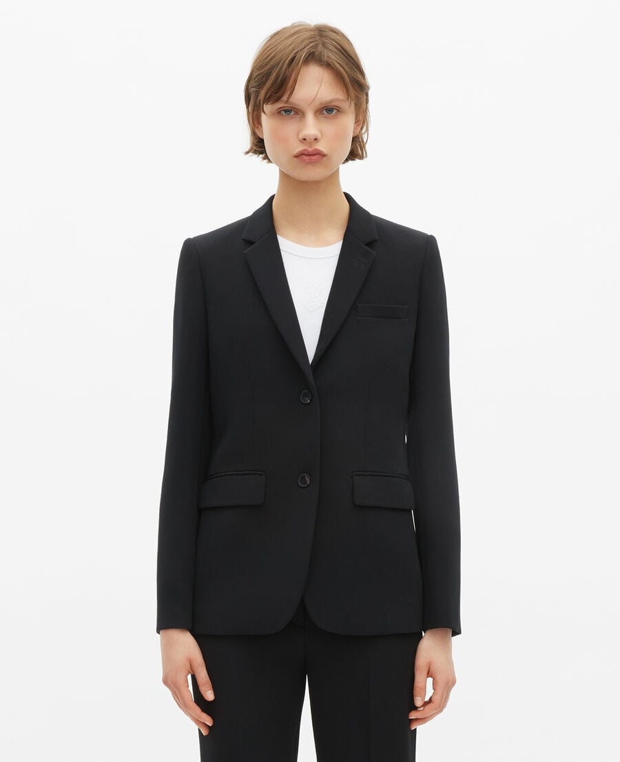 The Kooples F BLACK black crepe tailored jacket, structured cut
