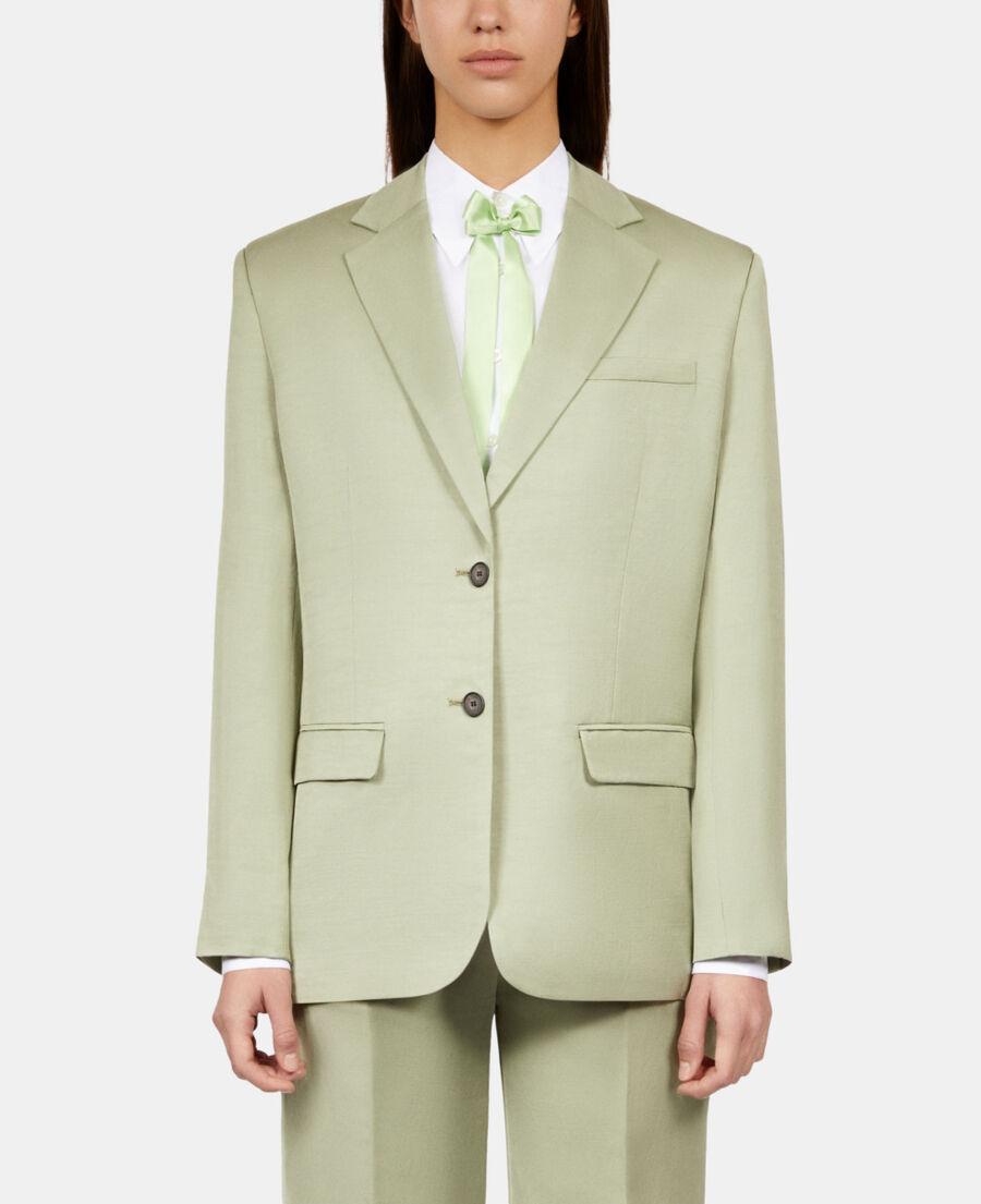 The Kooples FEMME KAKI GREY veste tailleur en lin vert clair