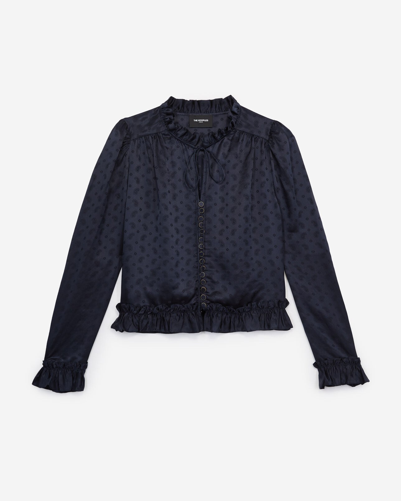 The Kooples FEMME NAVY chemise volants jacquard bleu marine