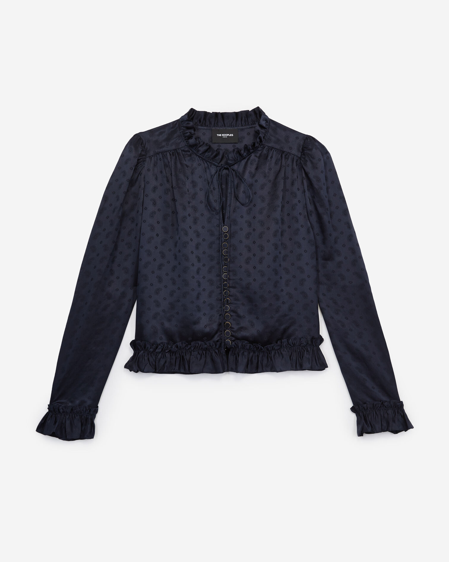 Chemise volants jacquard bleu marine, NAVY, hi-res image number null