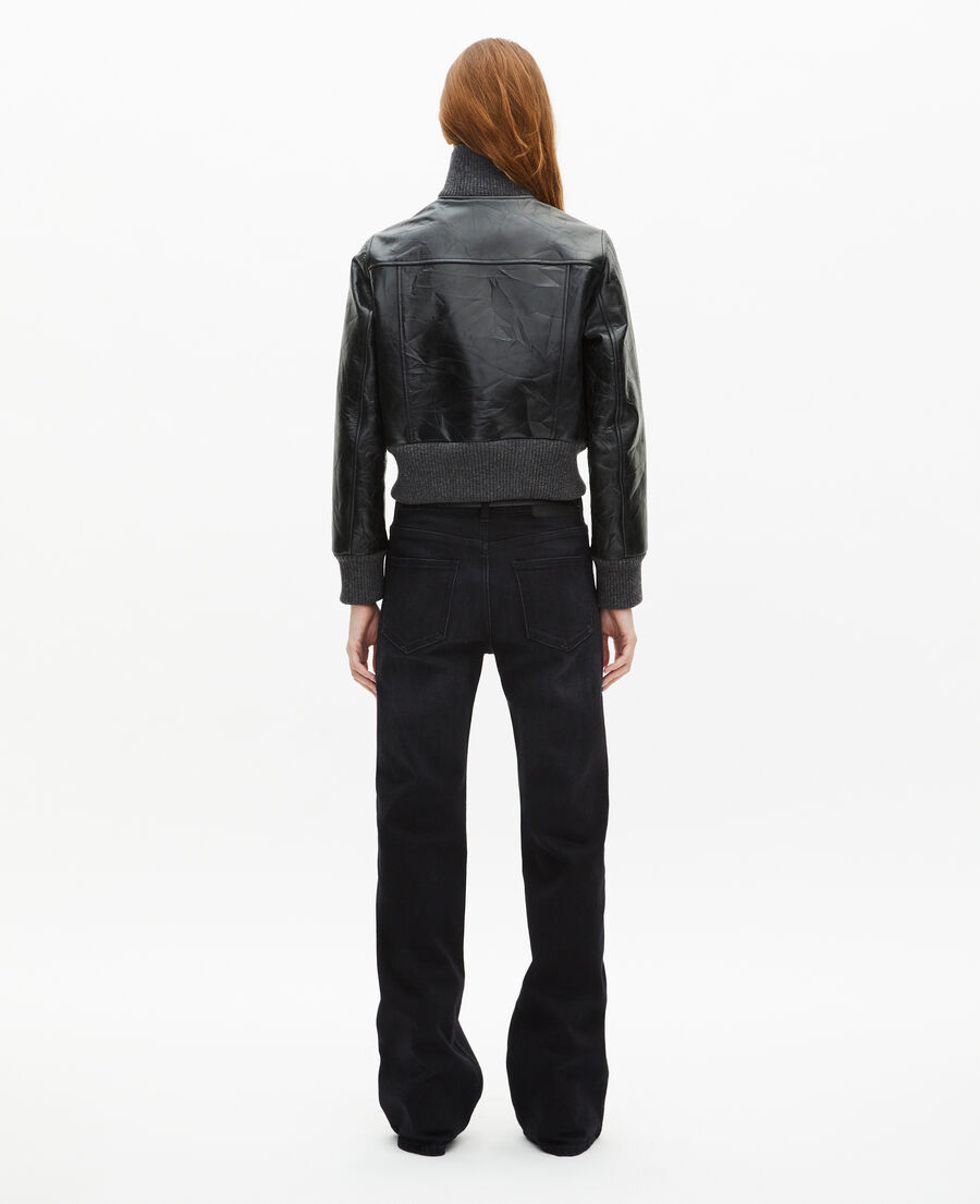 The Kooples F BLACK black distressed leather cropped jacket