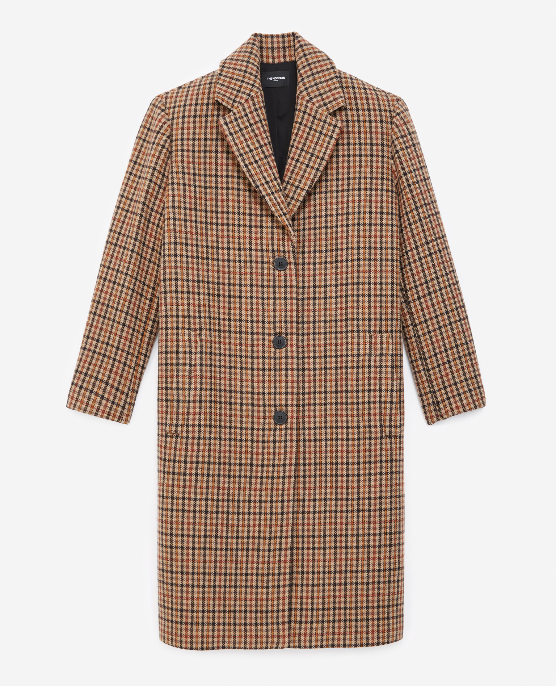 Double faced check wool coat