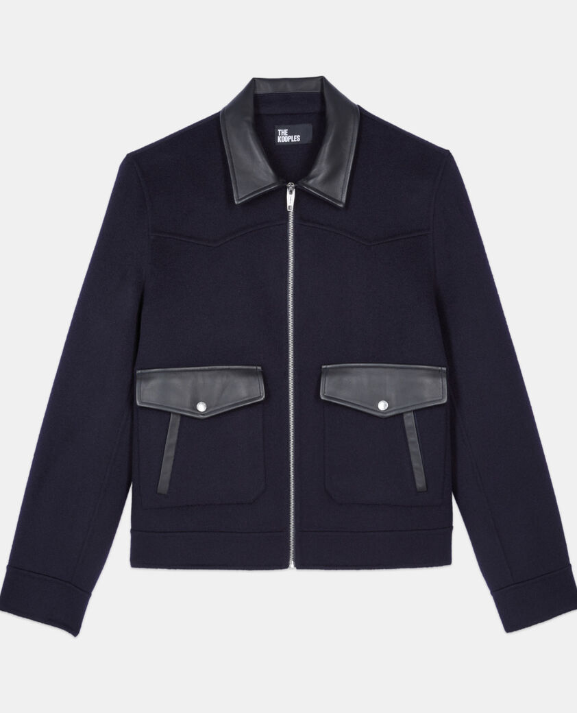 The Kooples HOMME NAVY blouson en laine double face bleu marine