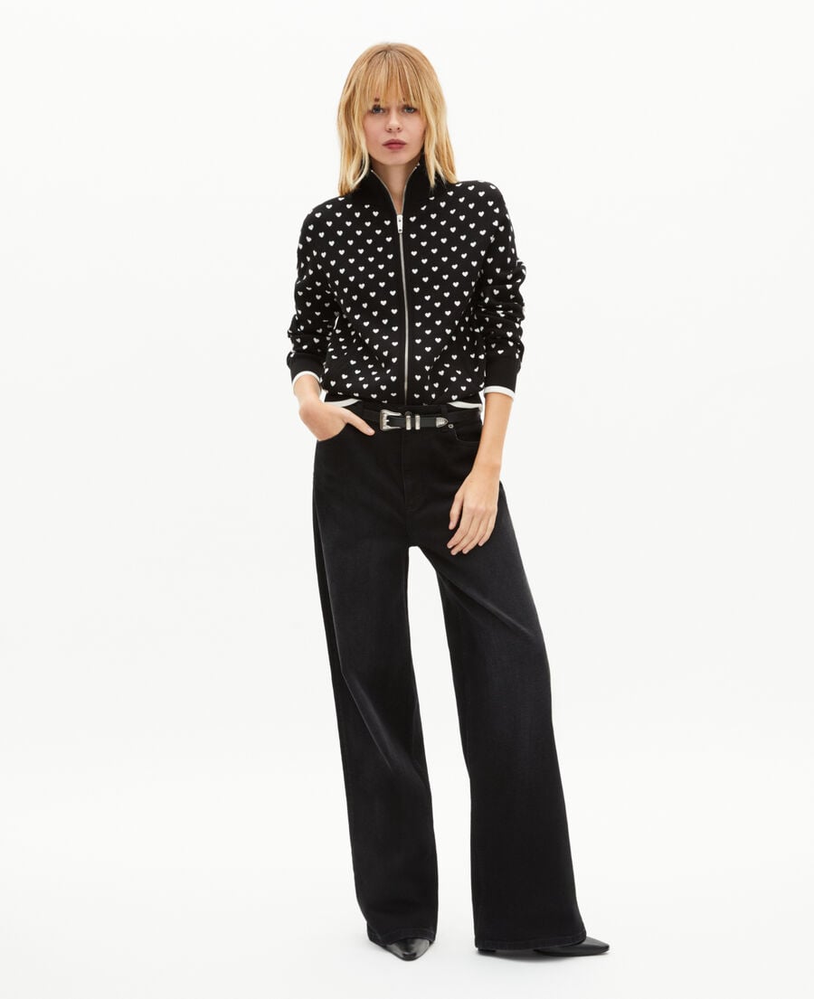 The Kooples FEMME BLACK-ECRU cardigan zipp&eacute; imprim&eacute; c&oelig;urs noir