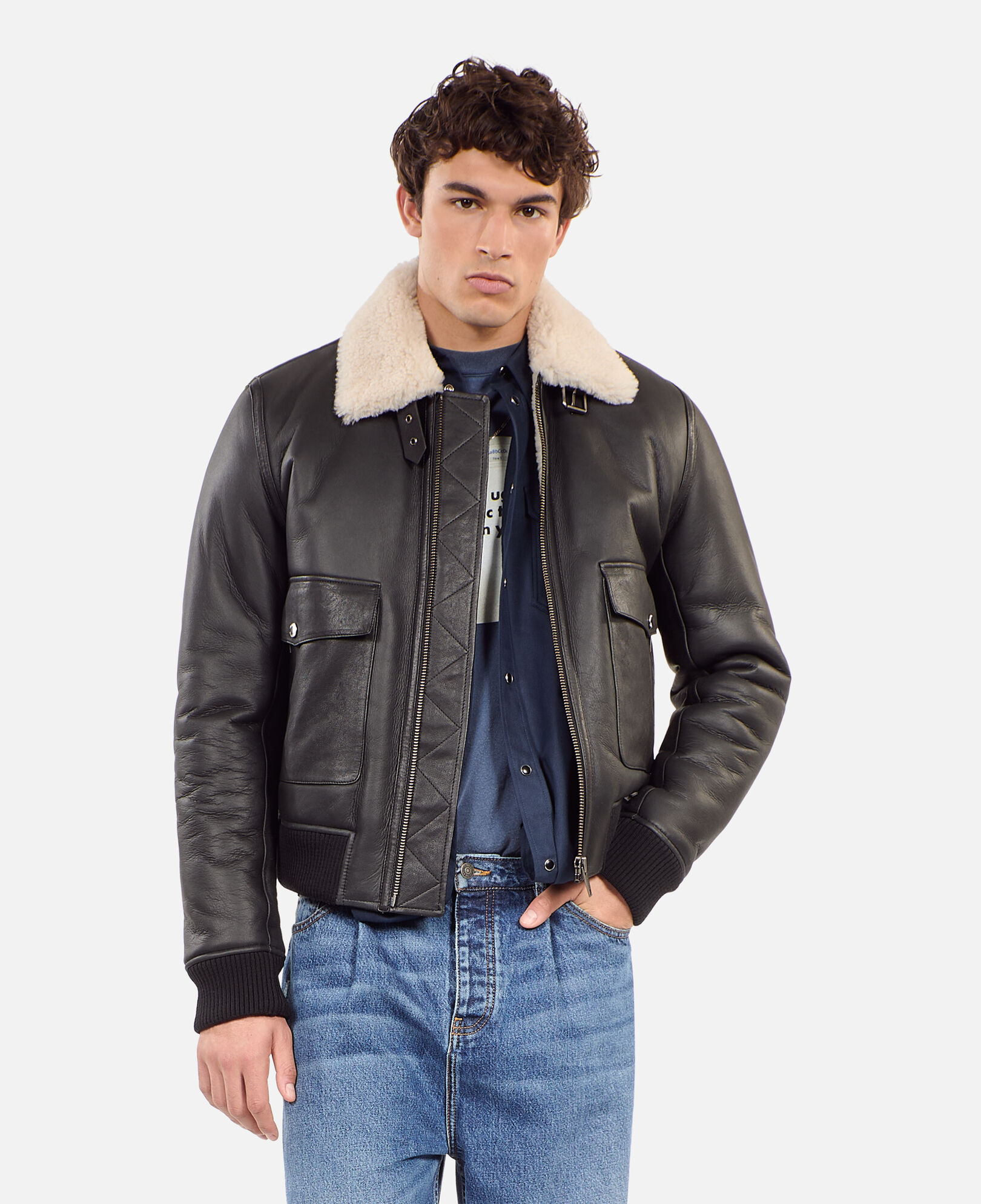 The Kooples HOMME BLACK peau lainée courte noire