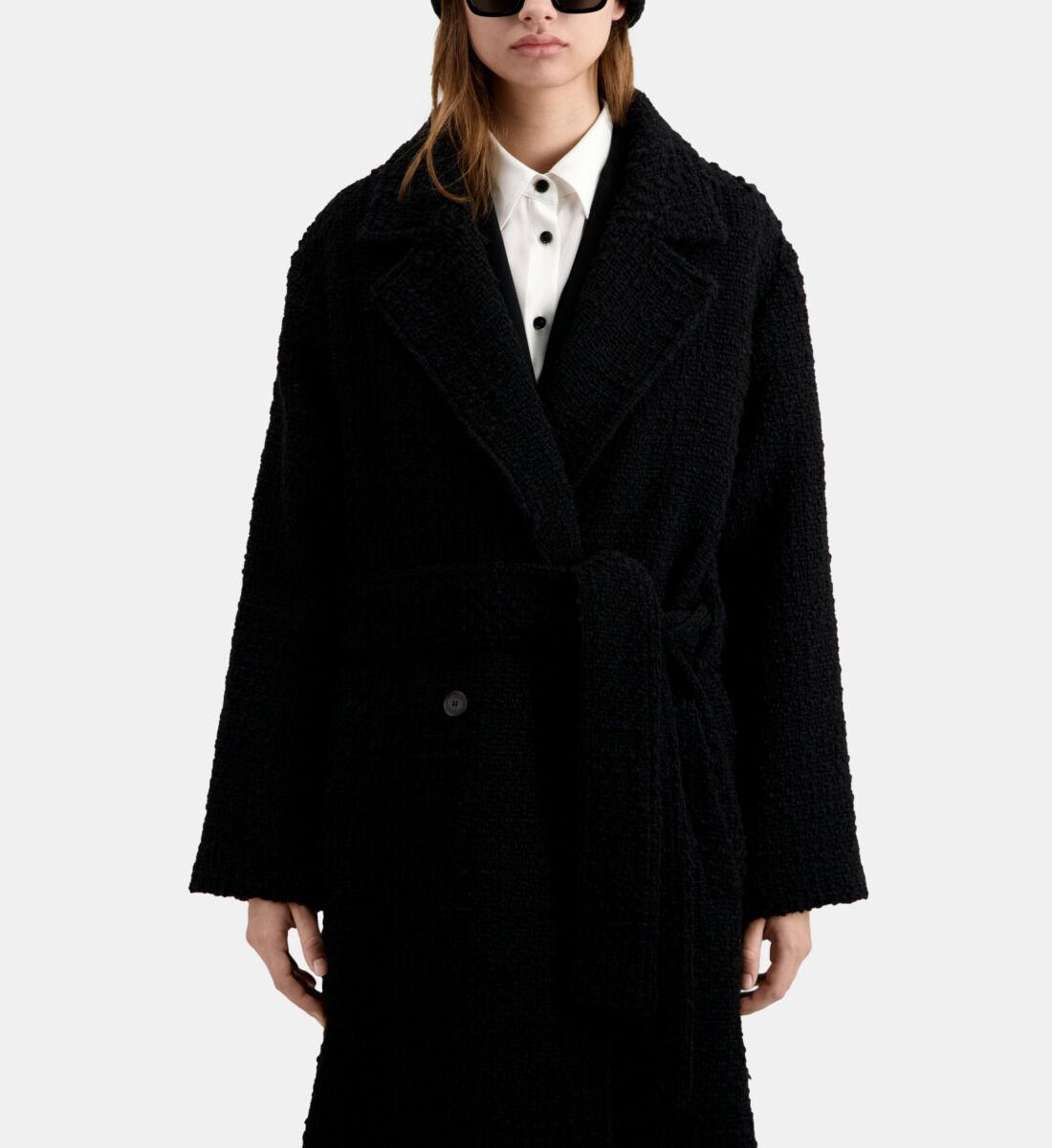 Long black on sale tweed coat