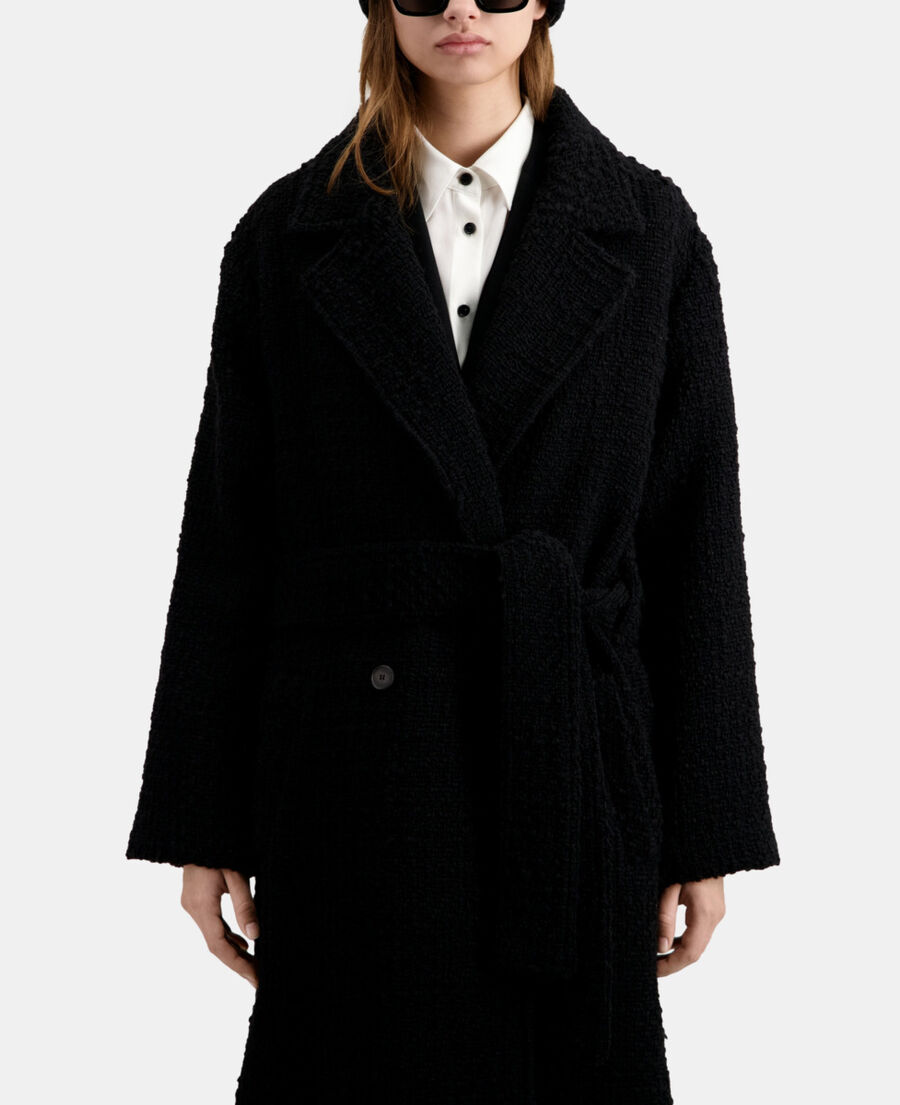 Long black tweed coat | The Kooples - US