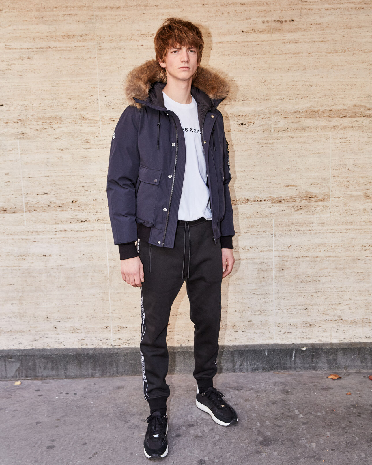 The Kooples HOMME DARK NAVY doudoune nylon bleue courte à capuche