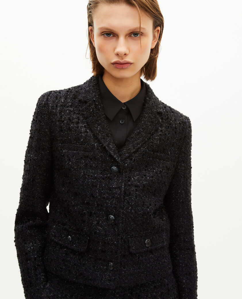 The Kooples FEMME BLACK veste courte en tweed brillant noire