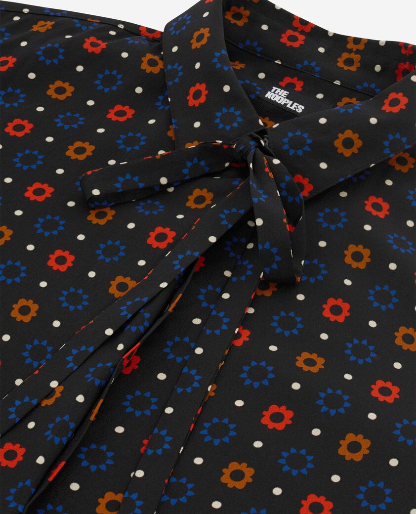 The Kooples WOMEN BLACK MELANGE black silk blend polka dot and floral print shirt