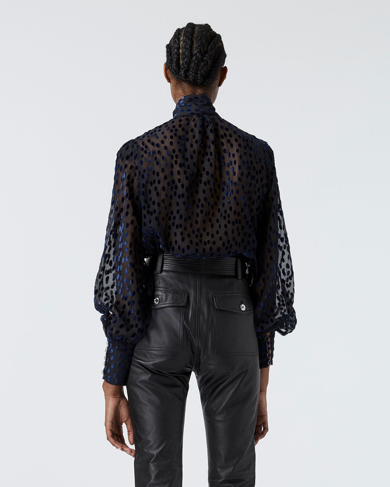 The Kooples MUJER BLACK / PURPLE top cuello corbata terciopelo devoré lunares