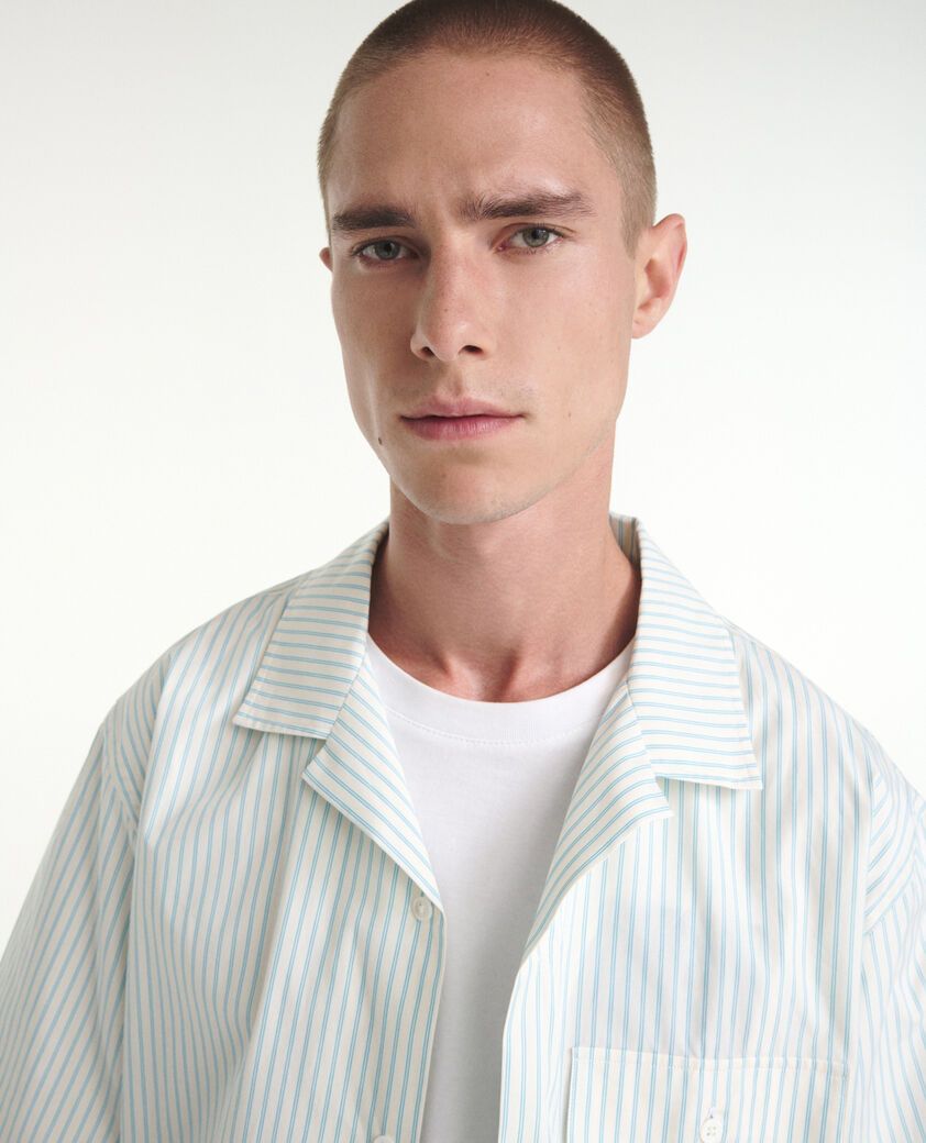 The Kooples HOMBRE BABY BLUE - YELLOW camisa cuello hawaiano crudo azul rayas