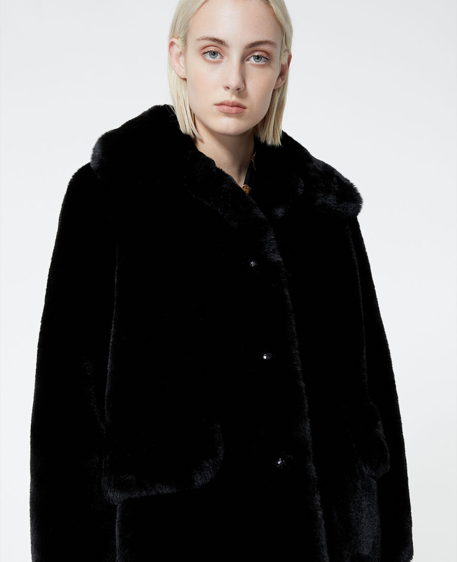 short black faux fur coat