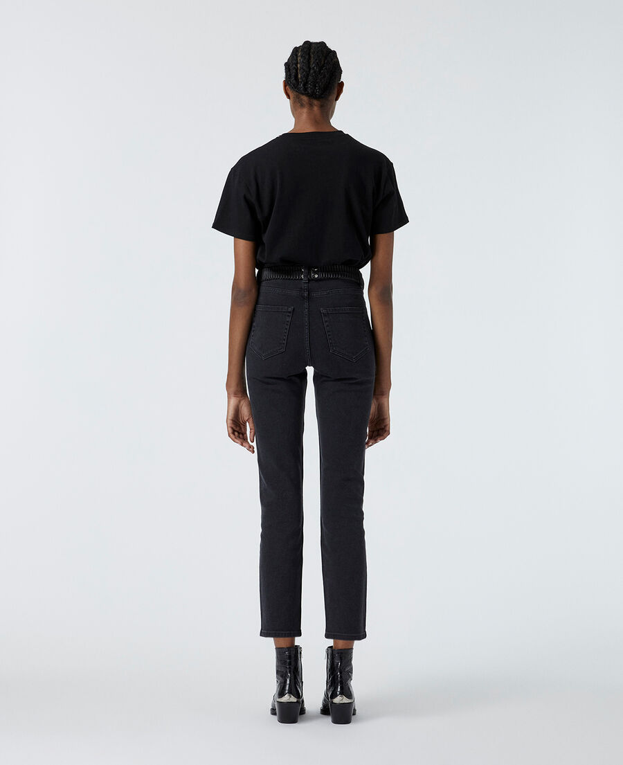 Black straight-cut jeans with western belt | The Kooples - US