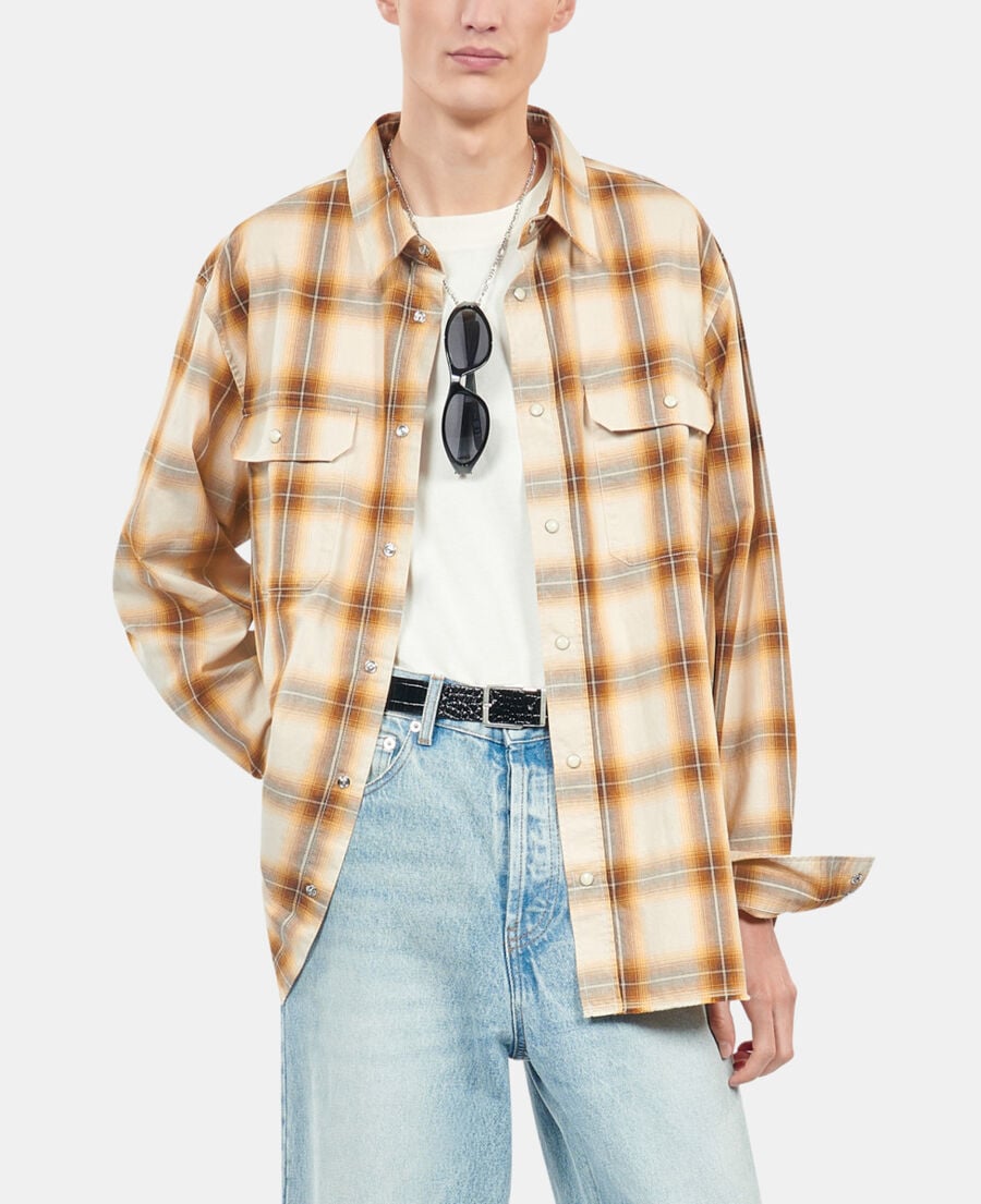 The Kooples HOMME BROWN-BEIGE chemise &agrave; carreaux