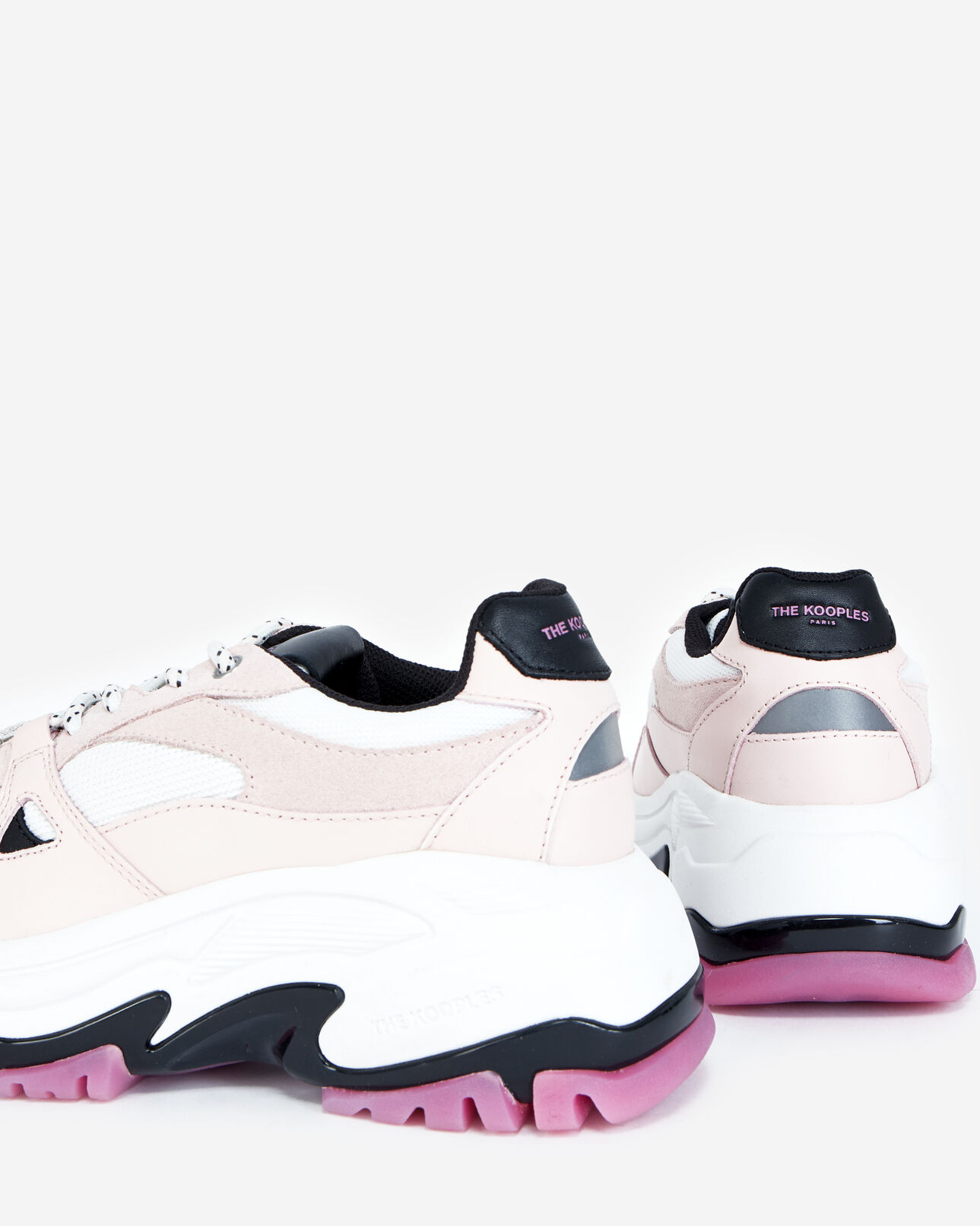 The Kooples WOMEN OFF WHITE / PINK light pink platform sneakers with tweed