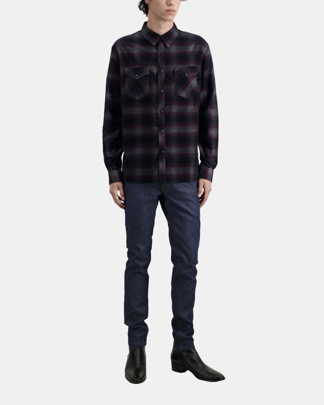 The Kooples HOMME BLACK / BURGUNDY chemise à carreaux noir et bordeaux