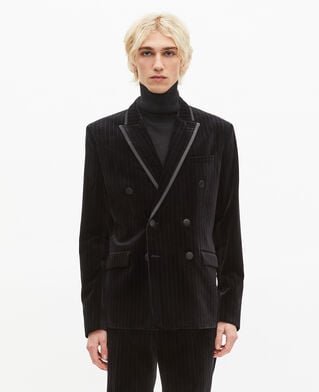 The Kooples HOMME BLACK veste de costume coupe droite en velours noir
