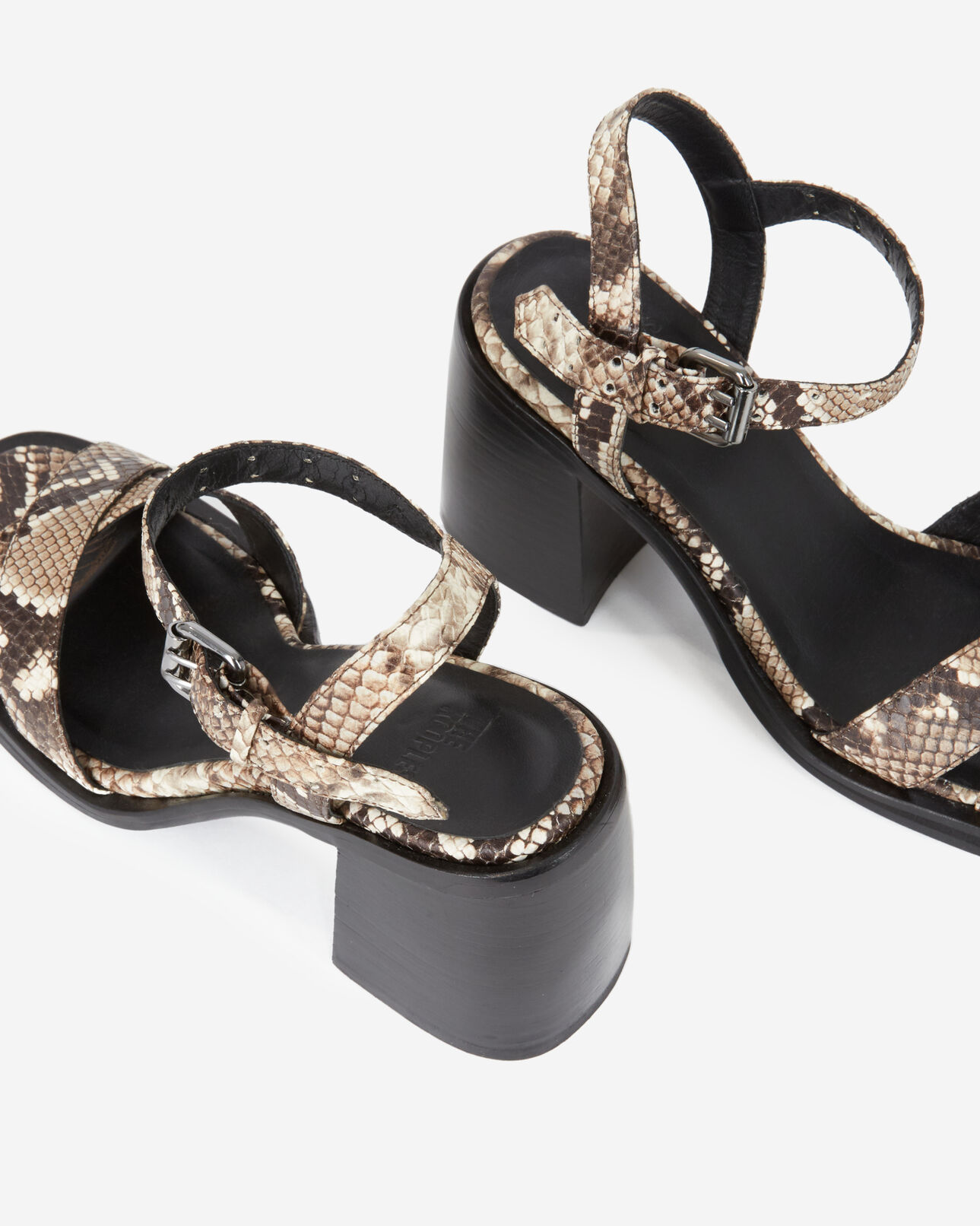 The Kooples FEMME BEIGE-BROWN sandales à talon en cuir python