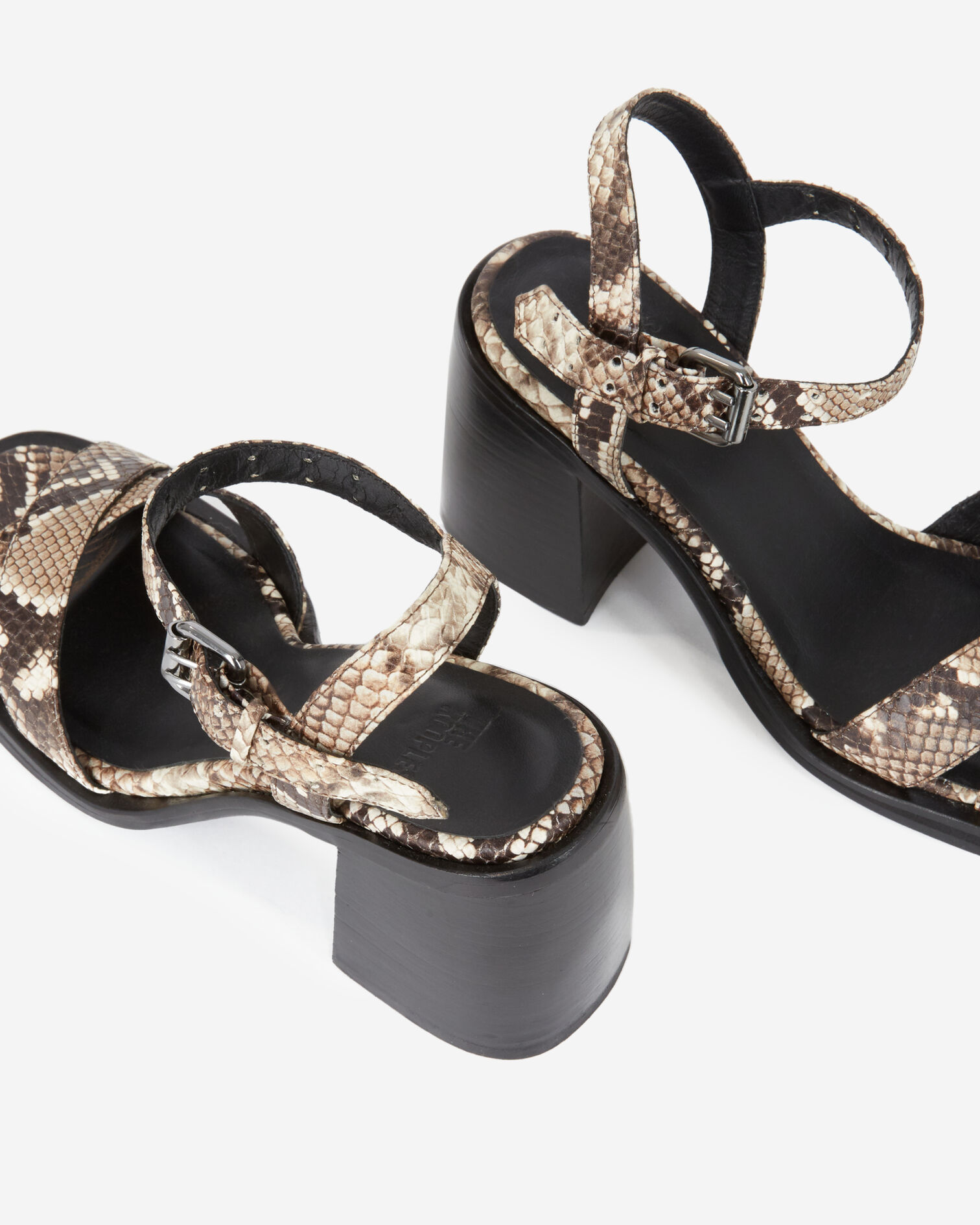 Sandales à talon en cuir python, BEIGE-BROWN, hi-res image number null