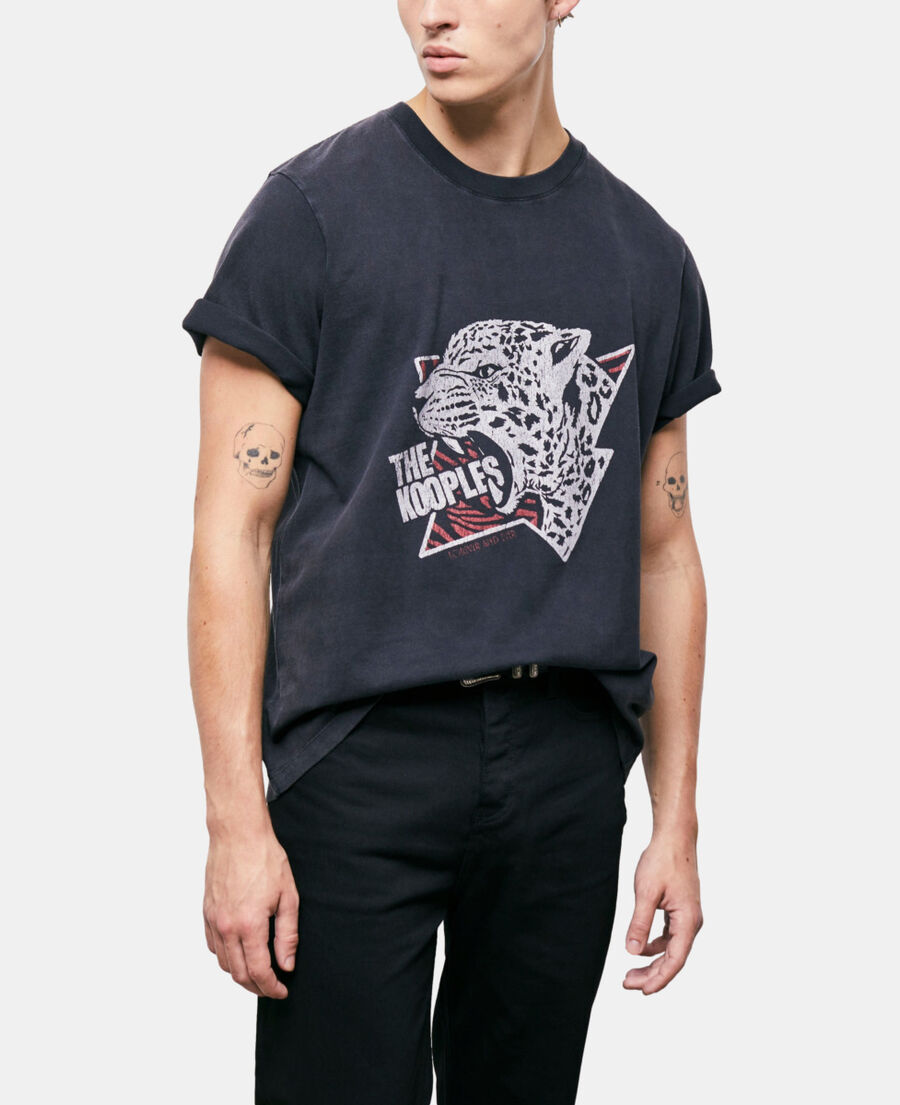 The Kooples MEN BLACK WASHED men's tiger screen print t-shirt