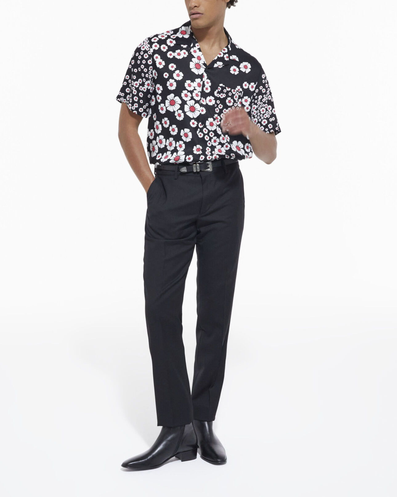 The Kooples MEN BLACK / PINK floral hawaiian collar shirt