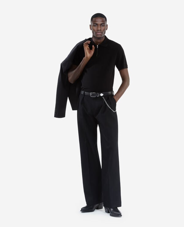 The Kooples HOMME BLACK polo en maille col zippé noir