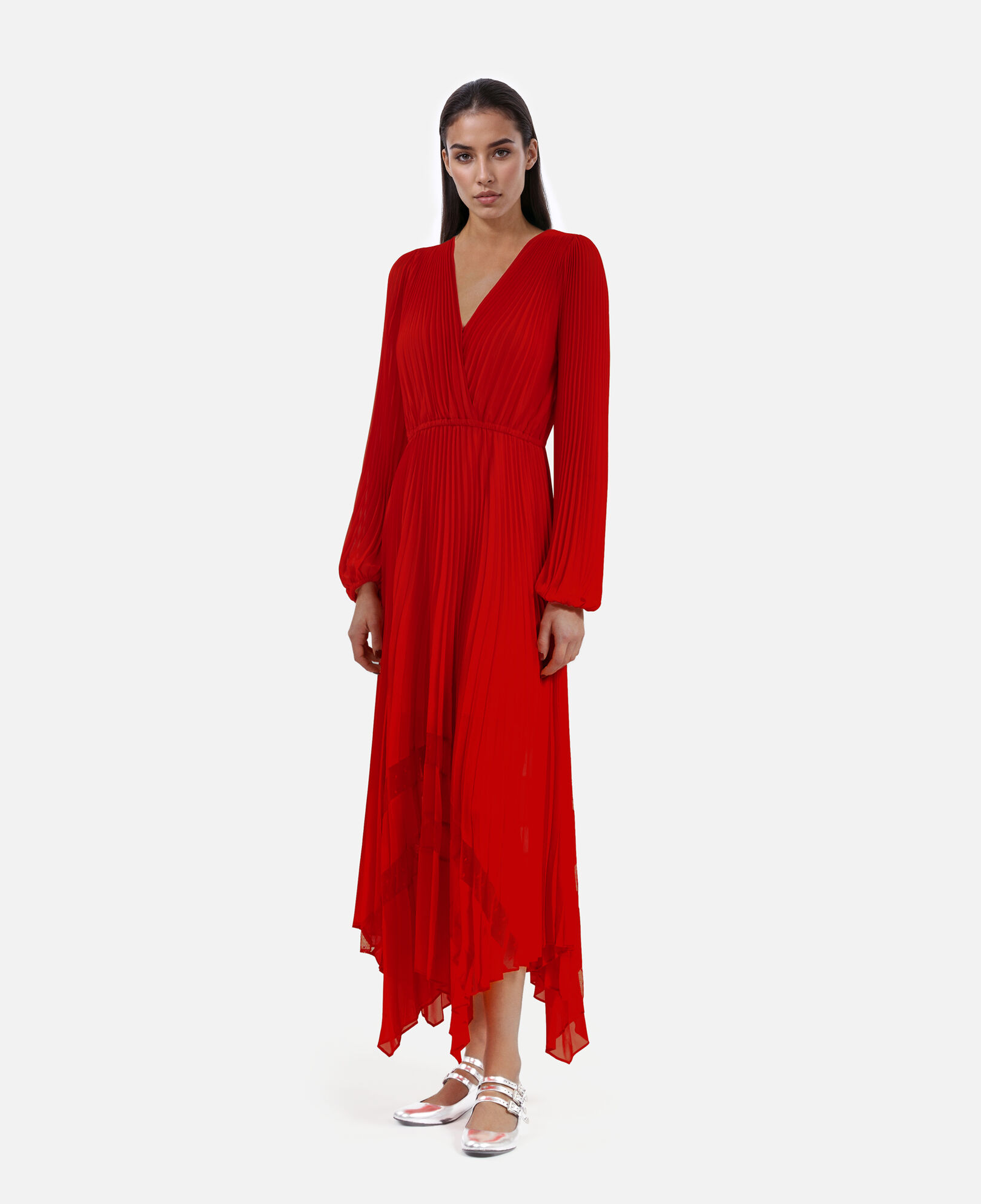 The Kooples FEMME RED robe longue plissée rouge