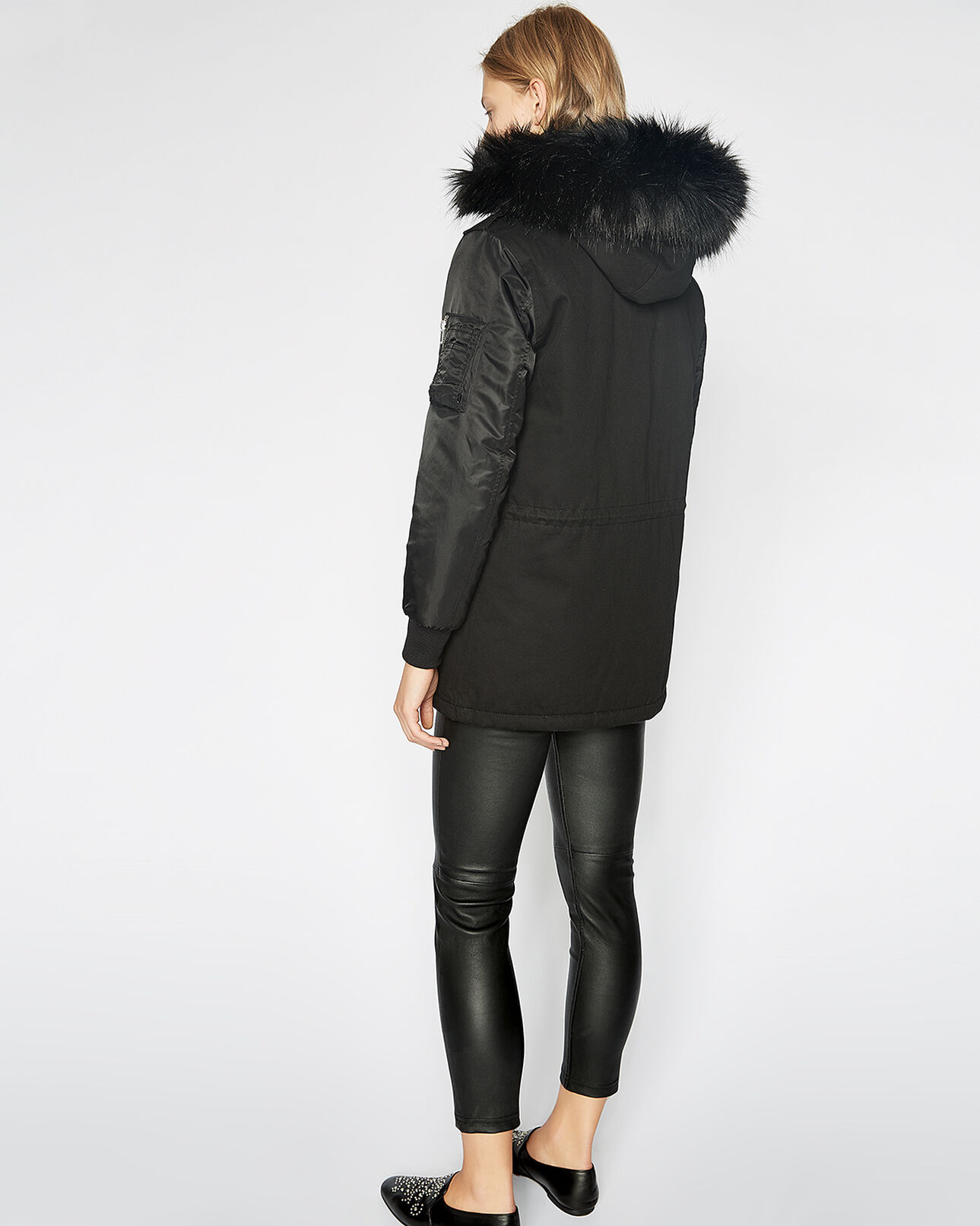 The Kooples FEMME BLACK parka noire bi-matière