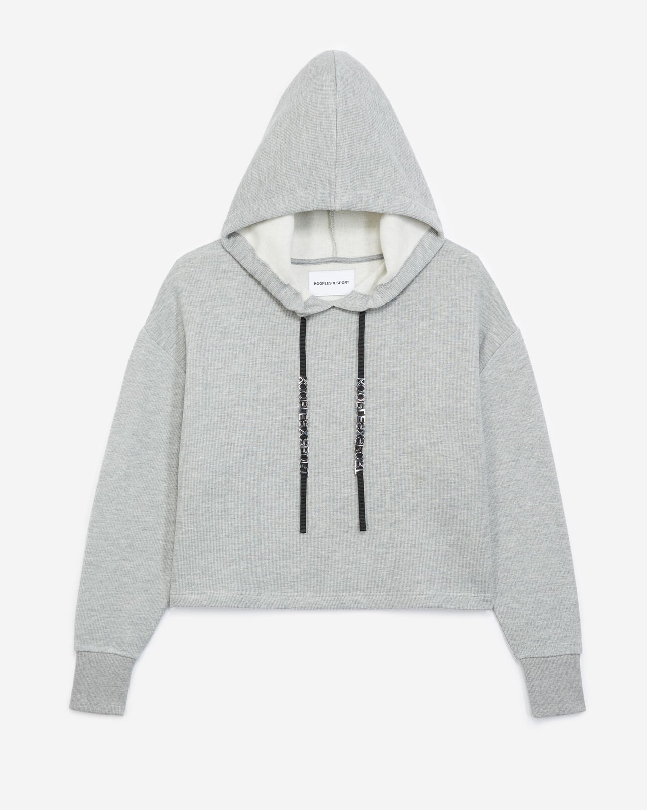 The Kooples FEMME LIGHT GREY MELANGE sweat gris à capuche et cordon imprimé