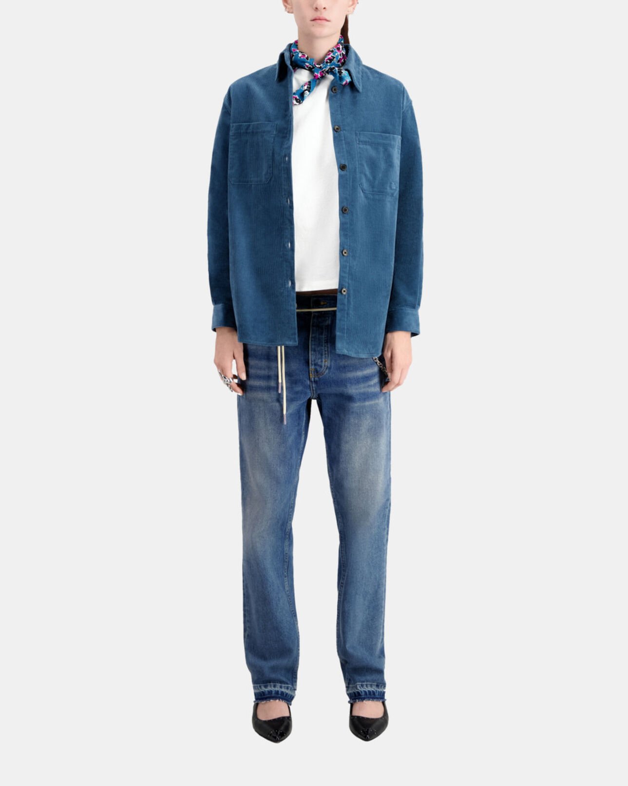 The Kooples FEMME BLUE PETROL surchemise bleue en velours côtelé