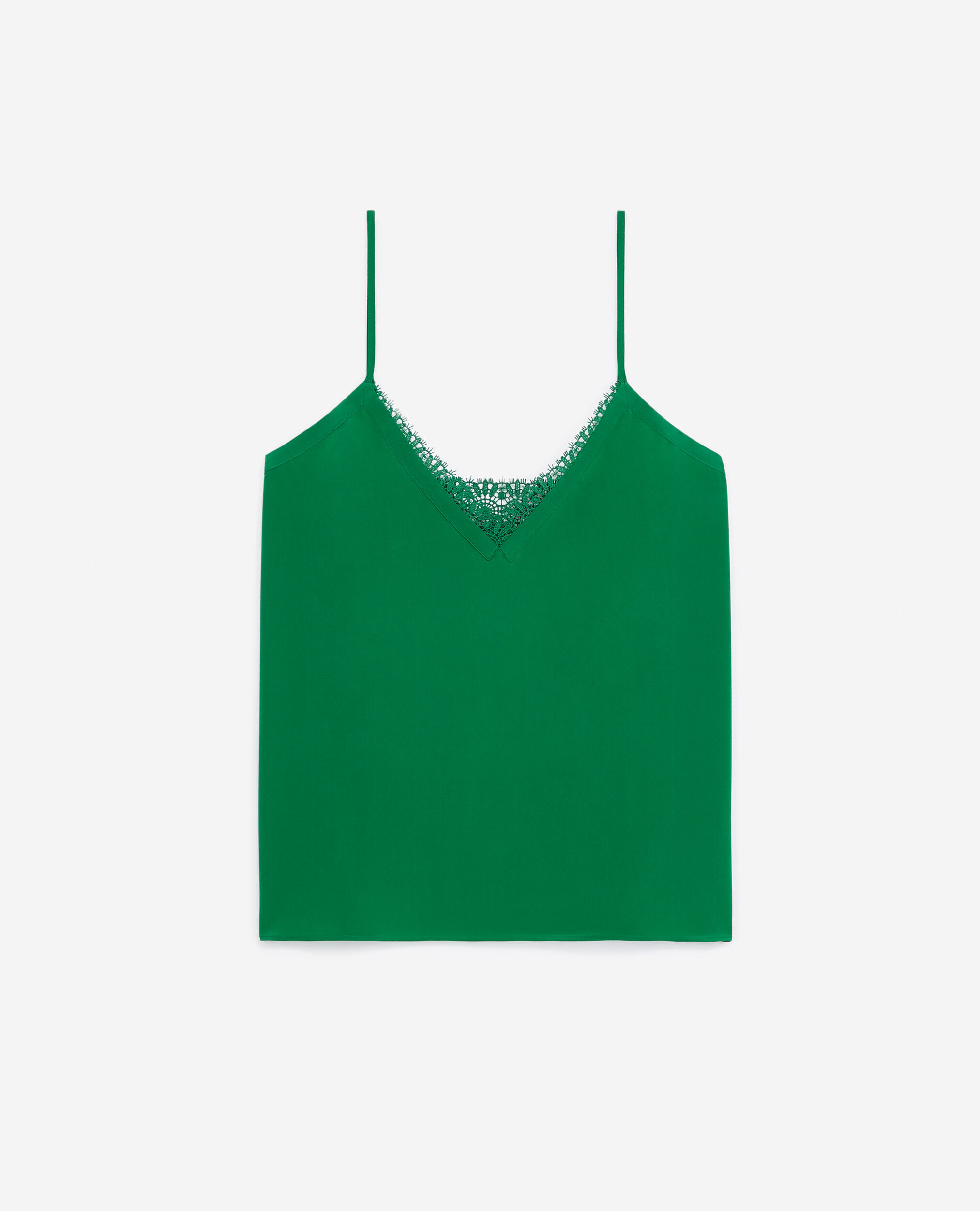 Green silk camisole with lace, GREEN, hi-res image number null