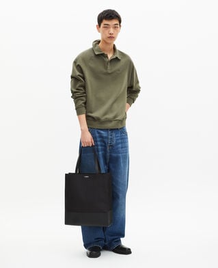 The Kooples HOMME BLACK tote bag en canvas et cuir grain&eacute; noir
