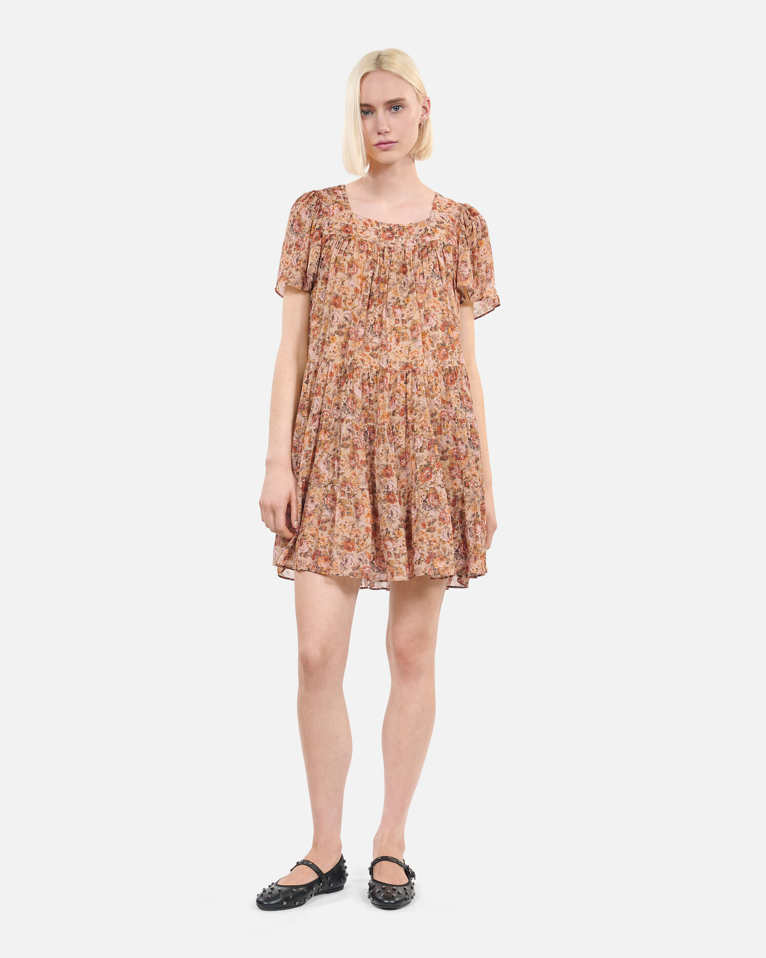 Robe courte imprimé fleuri, CAMEL / BROWN, hi-res image number null