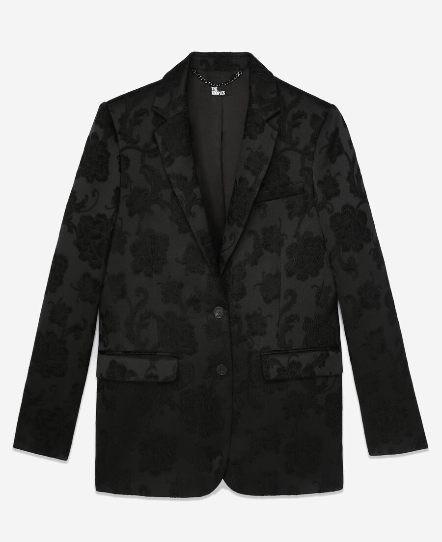 chaqueta traje negra floral