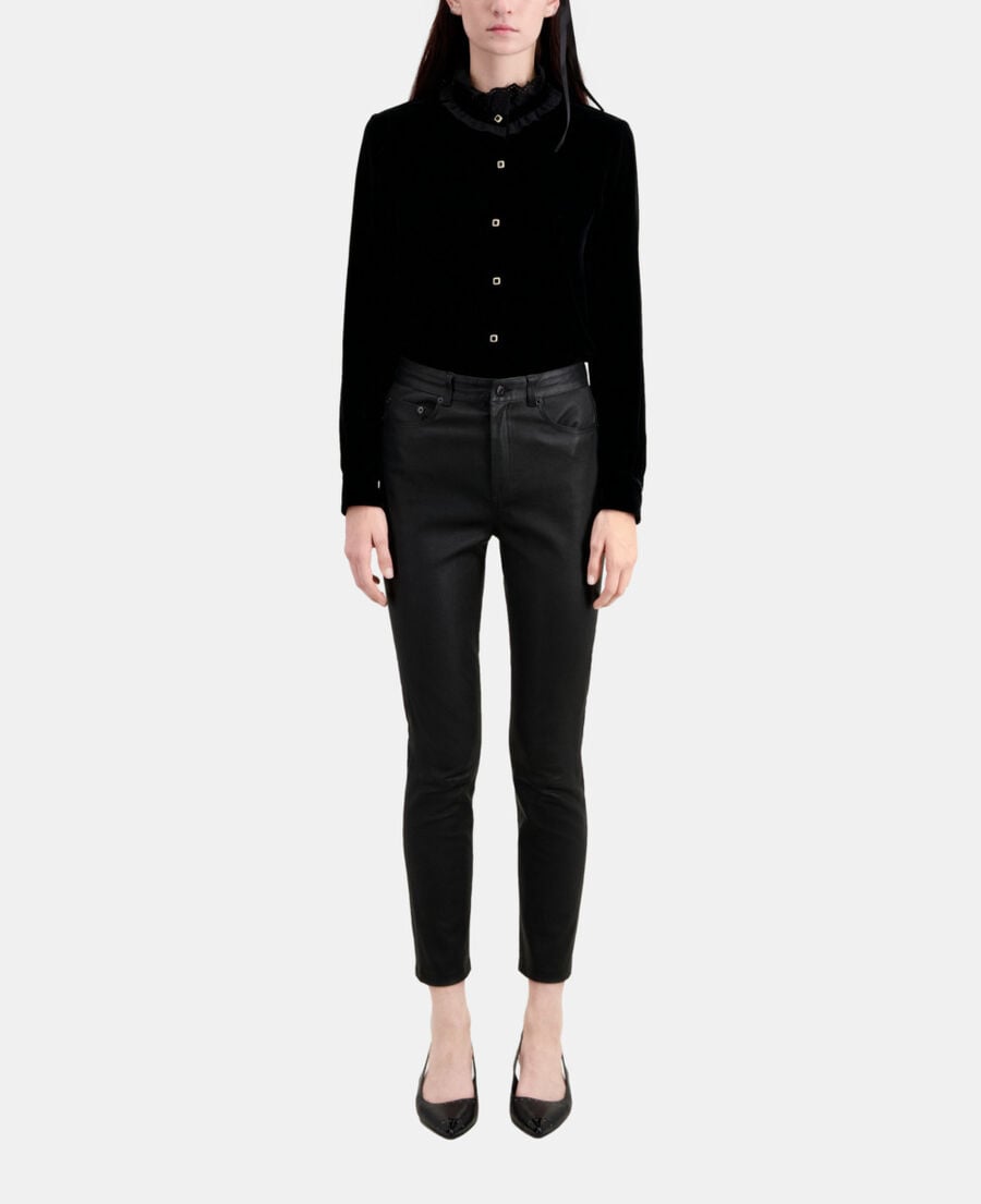 The Kooples FEMME BLACK pantalon slim en cuir noir