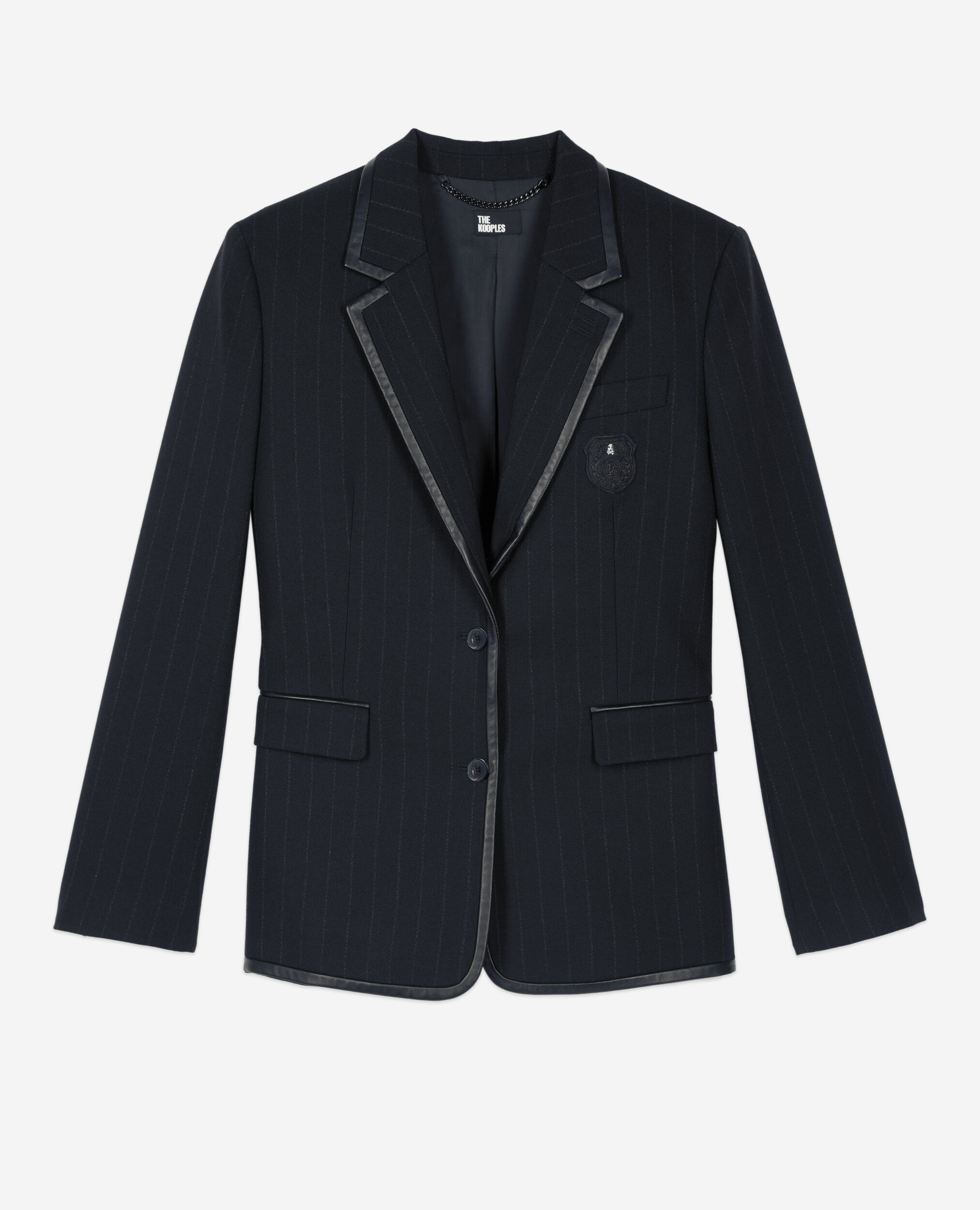 Schwarze Jacke mit Tennisstreifen aus Wolle, BLACK, hi-res image number null