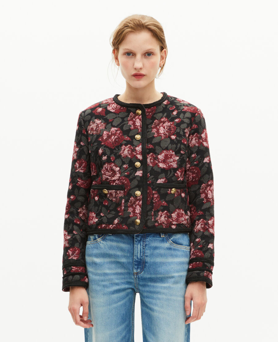 The Kooples FEMME BLACK - RED blouson en jacquard roses bordeaux
