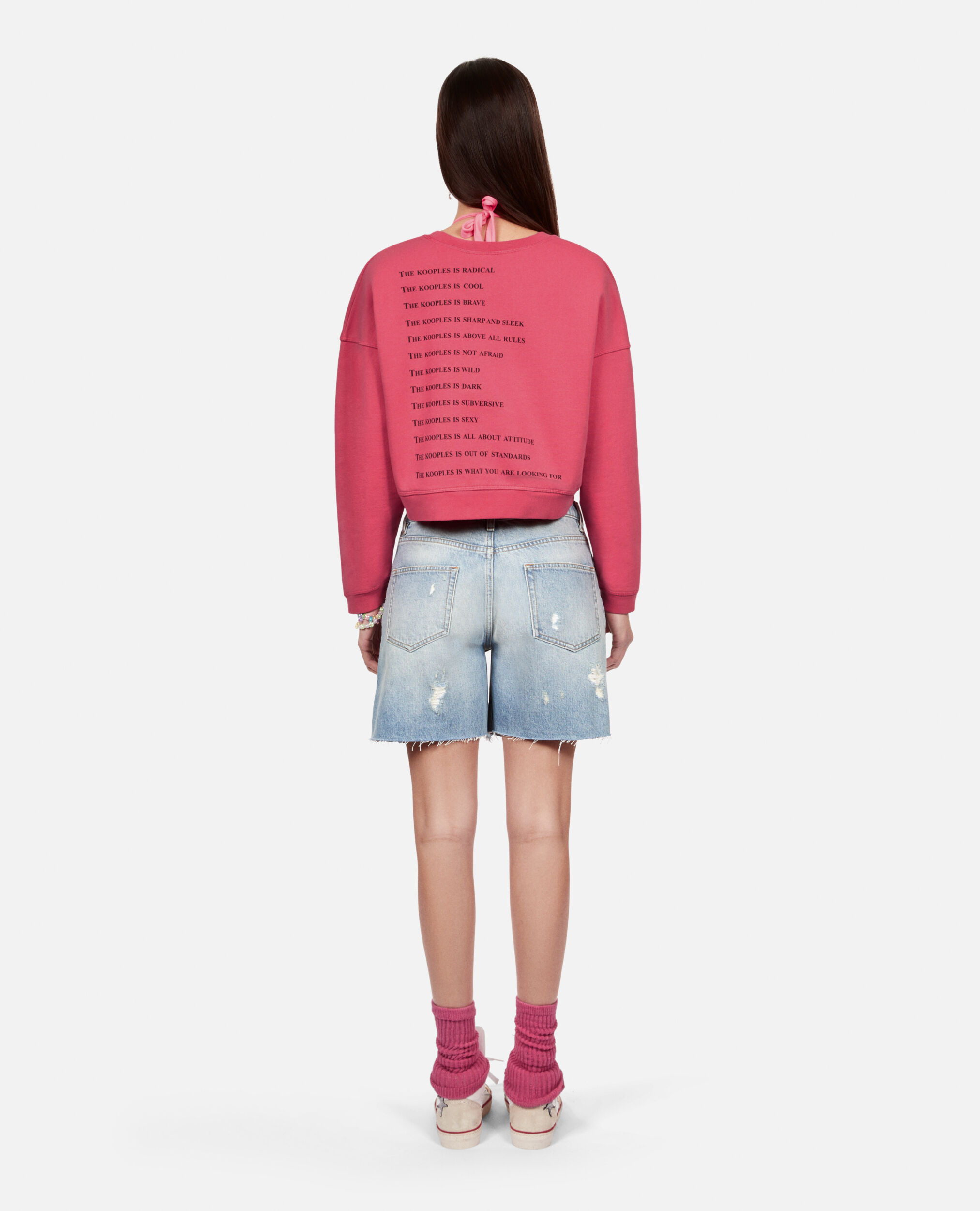 Kurzes Sweatshirt mit „What is“-Schriftzug, RETRO PINK, hi-res image number null
